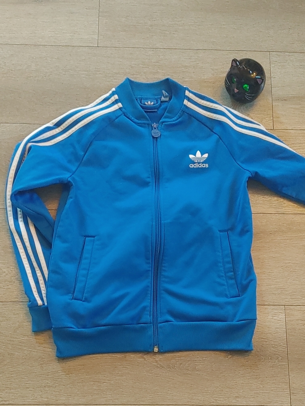 adidas Blue Kids Zip-Front Track Jacket with White Stripes M